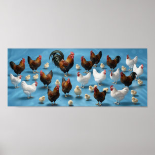 Kudde kuikens en hanen poster