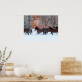 Kudde paarden rennend in de sneeuw poster (Keuken)