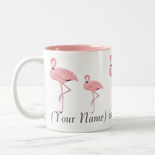 Kudde Roze Flamingo's Aangepaste Naam Tweekleurige Koffiemok (Links)