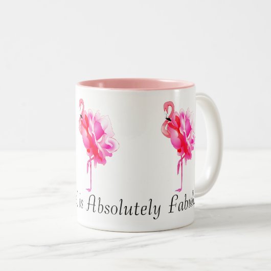 Kudde Roze Flamingo's en Rozen Aangepaste Naam Tweekleurige Koffiemok (Voorkant rechts)
