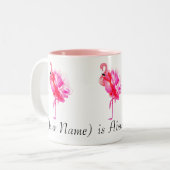 Kudde Roze Flamingo's en Rozen Aangepaste Naam Tweekleurige Koffiemok (Voorkant links)