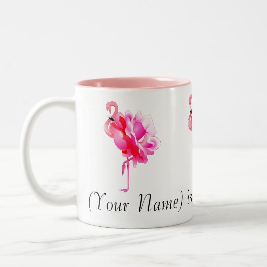 Kudde Roze Flamingo's en Rozen Aangepaste Naam Tweekleurige Koffiemok (Links)