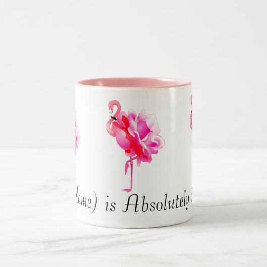 Kudde Roze Flamingo's en Rozen Aangepaste Naam Tweekleurige Koffiemok (Center)