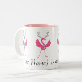 Kudde Roze Kerst Flamingo Kerstman Aangepaste Naam Tweekleurige Koffiemok (Voorkant links)