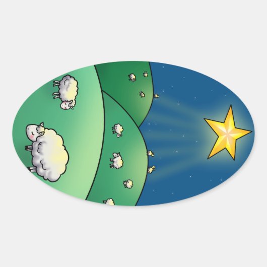Kudde schapen onder Christmas Star Ovale Sticker (Voorkant)
