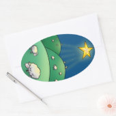 Kudde schapen onder Christmas Star Ovale Sticker (Envelop)