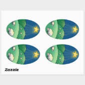 Kudde schapen onder Christmas Star Ovale Sticker (Vel)