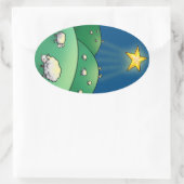 Kudde schapen onder Christmas Star Ovale Sticker (Tas)
