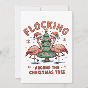 Kudden Rond De Kerstboom Roze Flamingo Feestdagenkaart