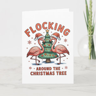 Kudden Rond De Kerstboom Roze Flamingo Kaart