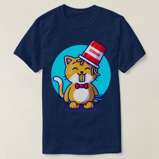 Kuffelkat Eating Ramen in warme kast met chopstick T-shirt (Design voorkant)