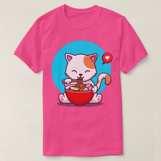 Kuffelkat eten noodle met chopstick t-shirt (Design voorkant)