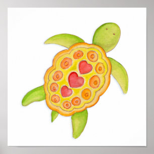 Kuffelschildpad groene kinder kleuterkunst poster