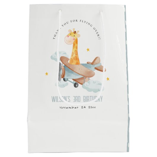 Kuffenblauw vliegend boven Giraffe dierlijk gewas Medium Cadeauzakje (Achterkant)