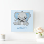Kuffer Blue Elephant Name Baby Boy Nursery Vierkante Klok (Huis)