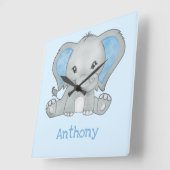 Kuffer Blue Elephant Name Baby Boy Nursery Vierkante Klok (Hoek)