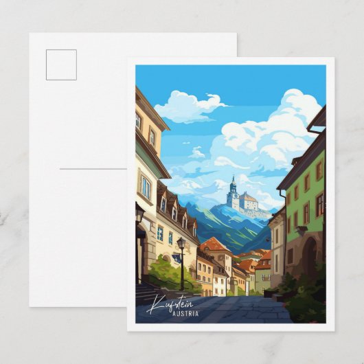 Kufstein Oostenrijk vintage reisillustratie Briefkaart (Voorkant / Achterkant)