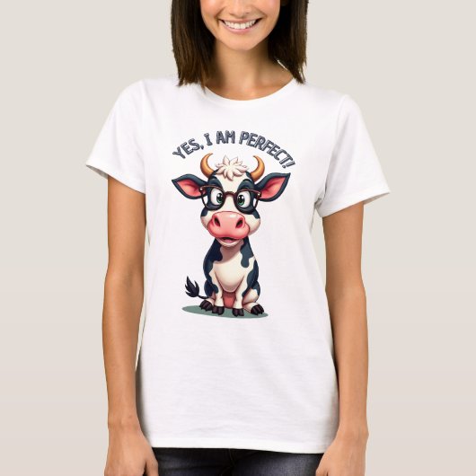 Kuh mit Brille - Yes, I am perfect! T-shirt (Voorkant)