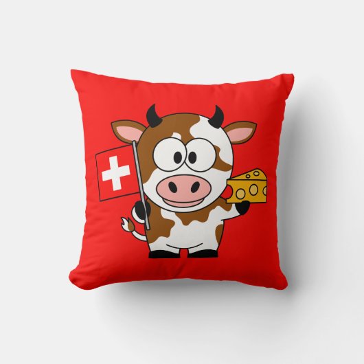 Kuh mit Käse und Schweizer Fahne Kussen (Voorkant)