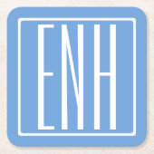 Kühn Modern 3 Initiaal Monogram | Zachtblauw Kartonnen Onderzetters (Voorkant)