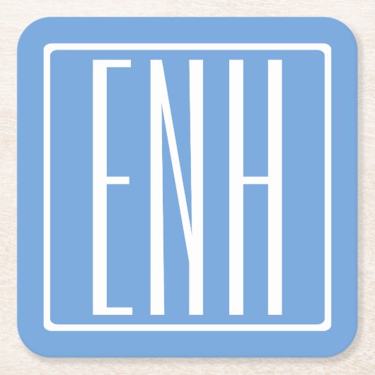 Kühn Modern 3 Initiaal Monogram | Zachtblauw Kartonnen Onderzetters (Voorkant)