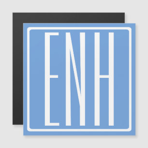 Kühn Modern 3 Initiaal Monogram   Zachtblauw Magnetische Uitnodiging