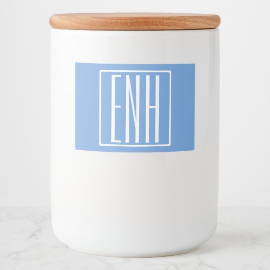 Kühn Modern 3 Initiaal Monogram | Zachtblauw Voedselcontainer Etiket (Voorkant)
