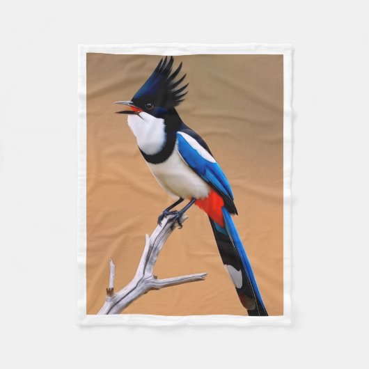 Kuif blauwe en rode vogel op tak fleece deken (Voorkant)