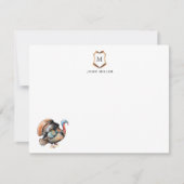 Kuif met monogram kalkoenvogel bedankkaart (Voorkant)