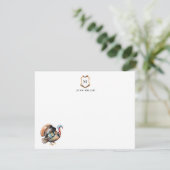 Kuif met monogram kalkoenvogel bedankkaart (Staand voorkant)
