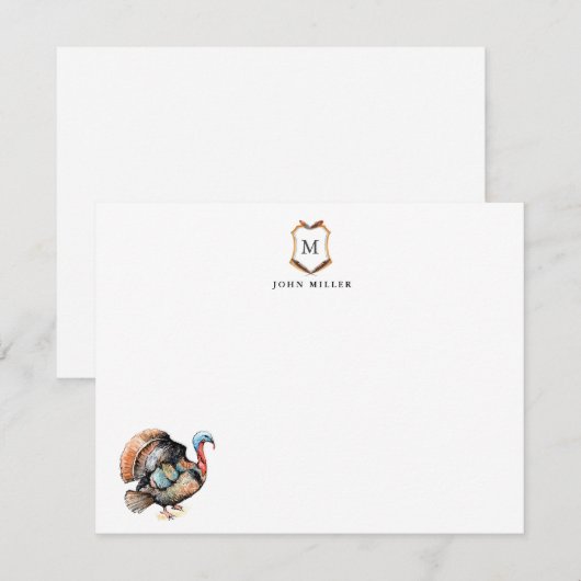 Kuif met monogram kalkoenvogel bedankkaart (Voorkant / Achterkant)