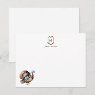 Kuif met monogram kalkoenvogel bedankkaart