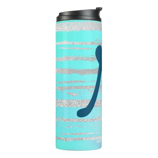 Kuifblauwe en zilvermonogram thermosbeker (Gedraaid links)