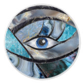 Kuifje Evil Eye Amulet Mineral Textures Collage Keramische Knop (Voorkant)