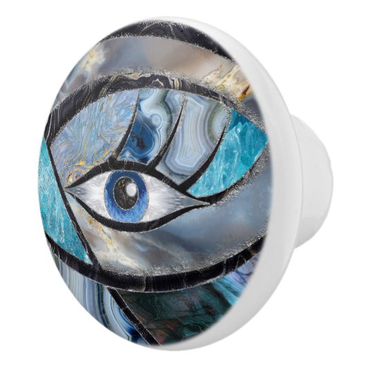 Kuifje Evil Eye Amulet Mineral Textures Collage Keramische Knop (Rechts)