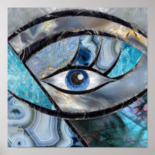 Kuifje Evil Eye Amulet Mineral Textures Collage Poster