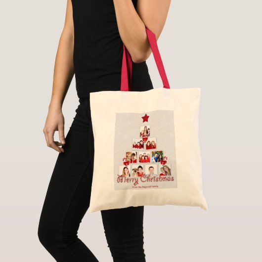 Kuifje kerstboom met snoepriet Foto collage Tote Bag (Voorkant (product))