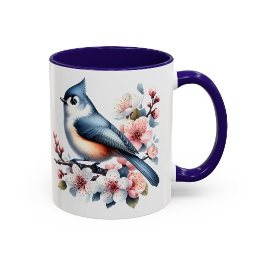 Kuifmees Vogelmok Florale Cadeau Mok