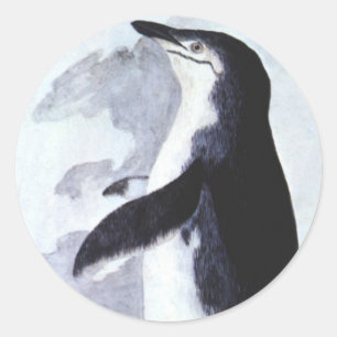 Kuifpinguïn, Vintage vogels uit Antarctica Ronde Sticker