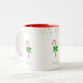 Kuifsnoer, gouden sterren en bewerkbare tekst tweekleurige koffiemok (Voorkant links)