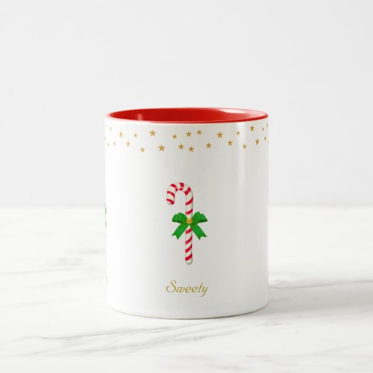 Kuifsnoer, gouden sterren en bewerkbare tekst tweekleurige koffiemok (Center)