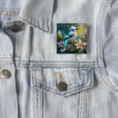 Kuiftaling Vleugelige Gaai Vierkante Button 5,1 Cm (In situ)