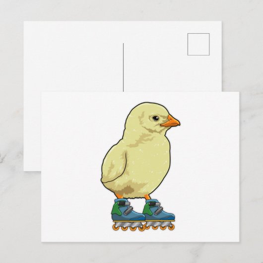 Kuiken als inline skater met inline schaatsen briefkaart (Voorkant / Achterkant)