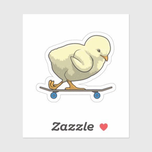 Kuiken als skater met skateboard sticker (Vel)