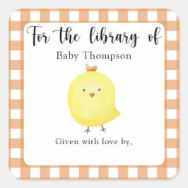 kuiken Baby Shower-boekplaat - voor de bibliotheek Vierkante Sticker