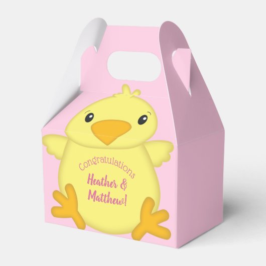 Kuiken Baby Shower Roze Bedankdoosjes (Voorkant Zijde)