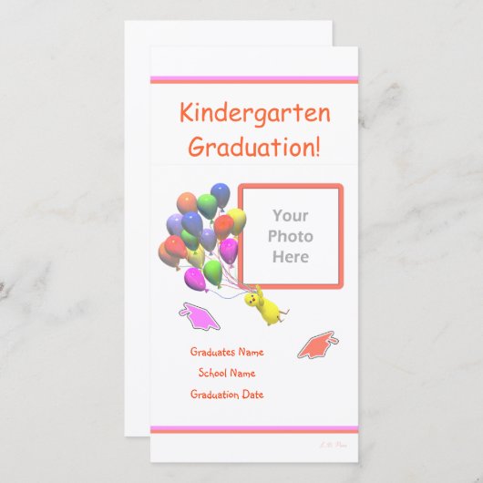 Kuiken en ballonnen kleuterschool afstuderen aankondiging (Voorkant / Achterkant)