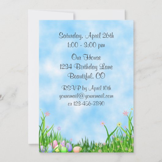 Kuiken en paasmand 1e verjaardag uitnodiging (Achterkant)