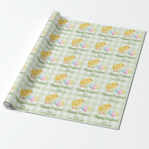 Kuiken en pastel eieren Gelukkig Pasen groen gerui Cadeaupapier