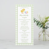 Kuiken En Pastel Eieren Groen Gingham Pasen Brunch Menu (Staand voorkant)